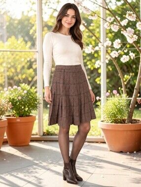 Vtg Evan Picone Pleated Skirt Sz S Wool Tennis Plaid Academia School Girl Preppy